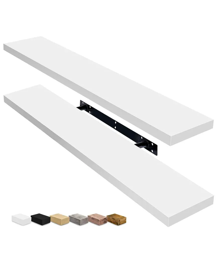 Set of 2 Long Floating Shelves - White, MDF
