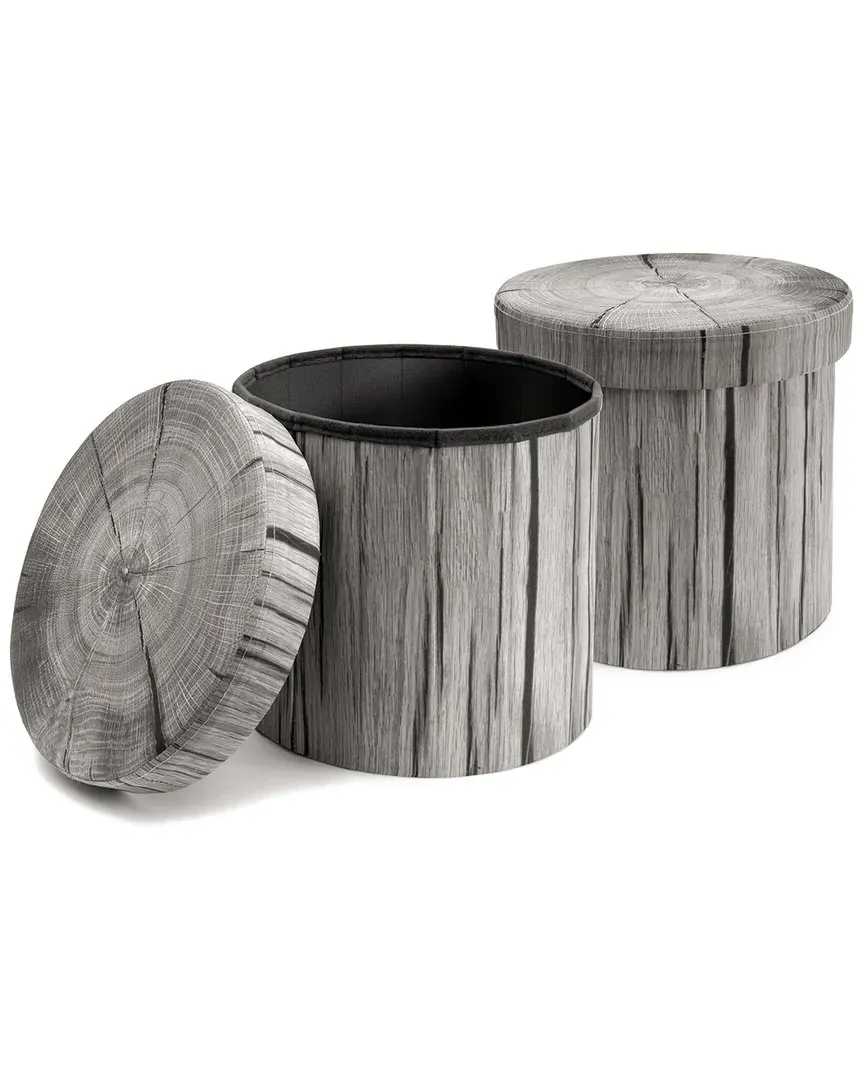 Set of 2 Tree Stump Storage Ottomans - Grey, Fabric image