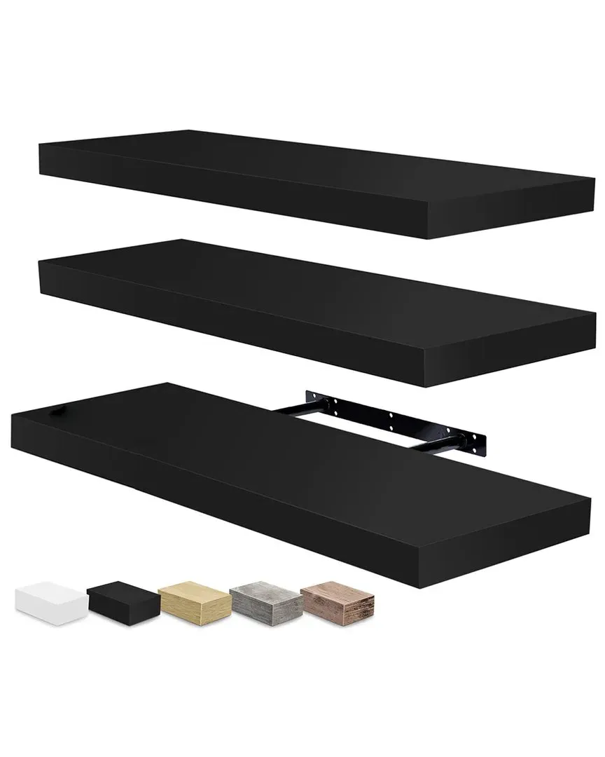Set of 3 Floating Shelves - Black, MDF