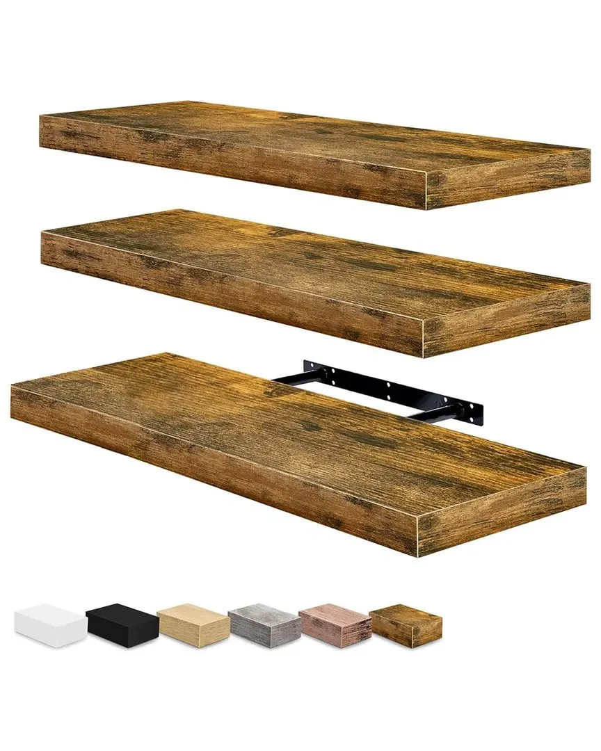 Set of 3 Floating Shelves - Brown, MDF image