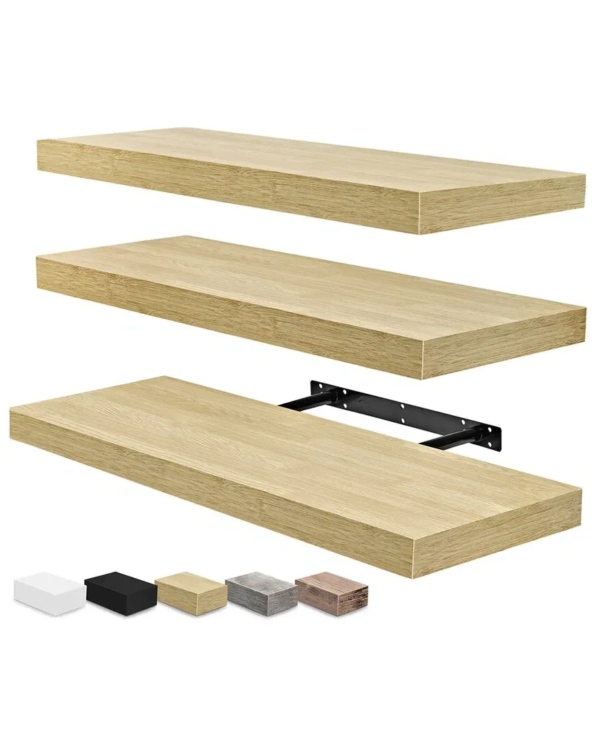 Set of 3 Floating Shelves - Brown, MDF