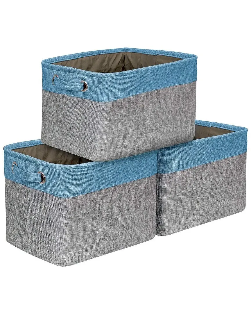 Set of 3 Twill Storage Baskets - Aqua, Cotton image