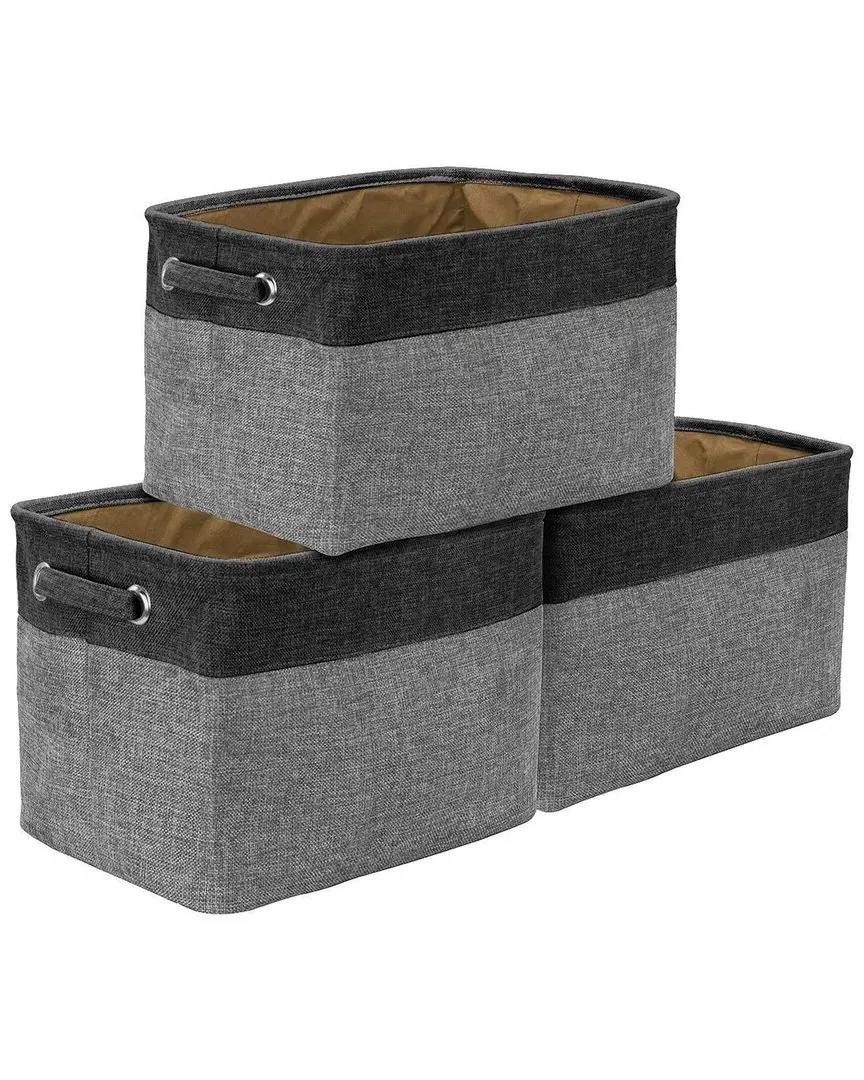 Set of 3 Twill Storage Baskets - Black, Cotton