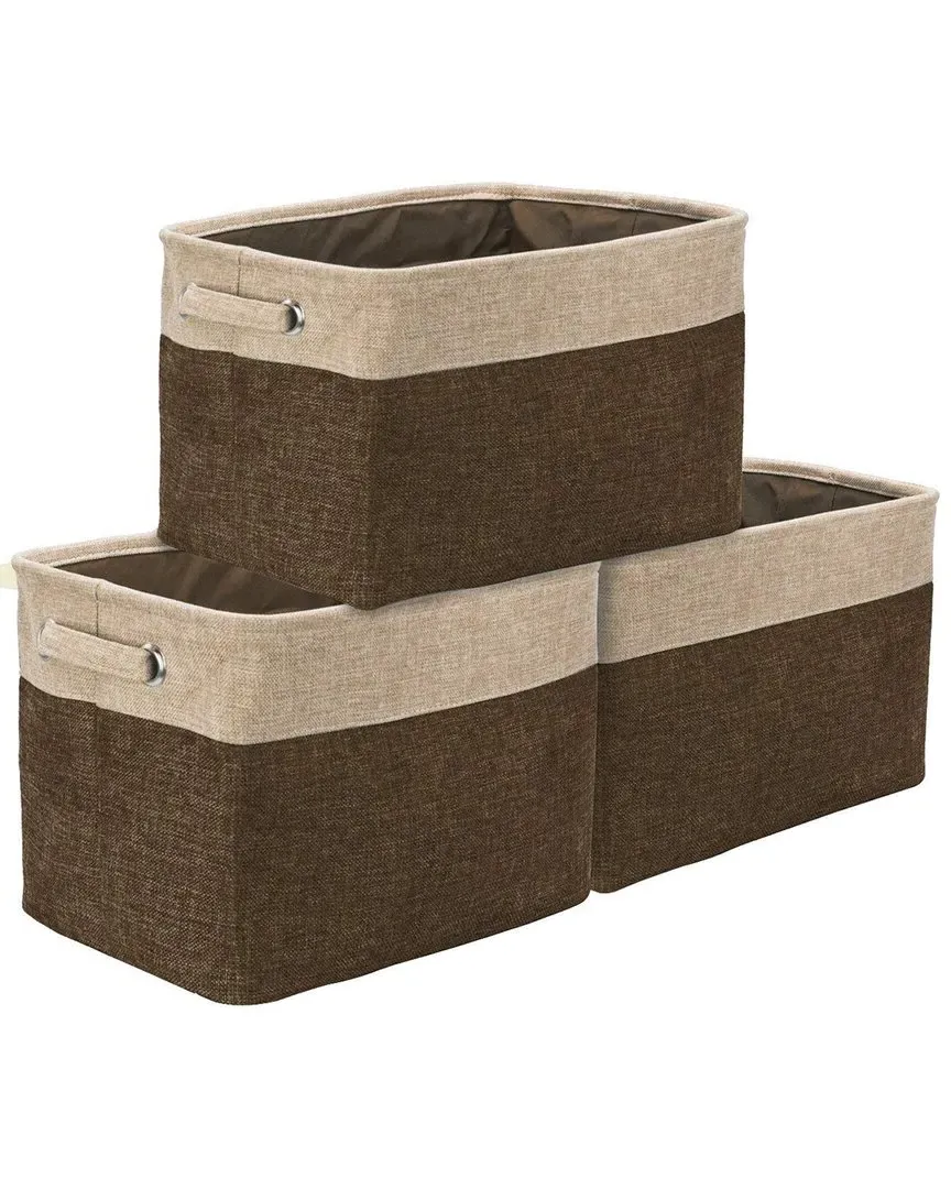 Set of 3 Twill Storage Baskets - Brown, Cotton