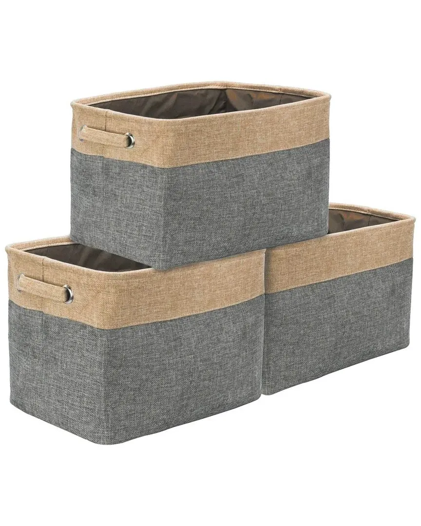 Set of 3 Twill Storage Baskets - Grey, Cotton