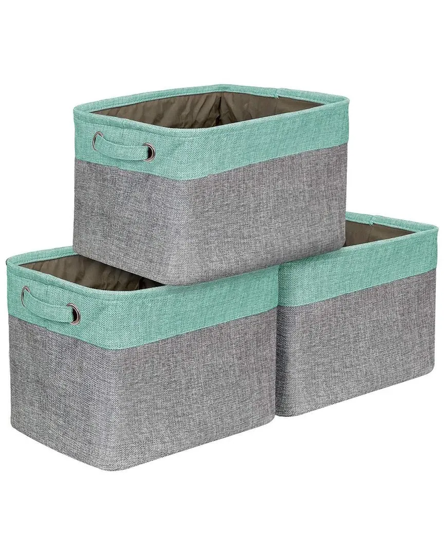 Set of 3 Twill Storage Baskets - Teal, Cotton