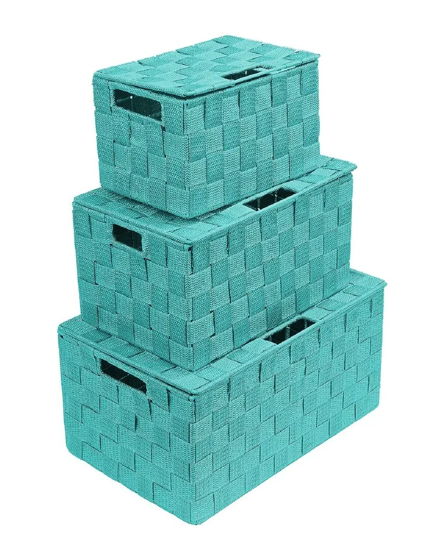 Set of 3 Weave Stackable Basket Set - Aqua image