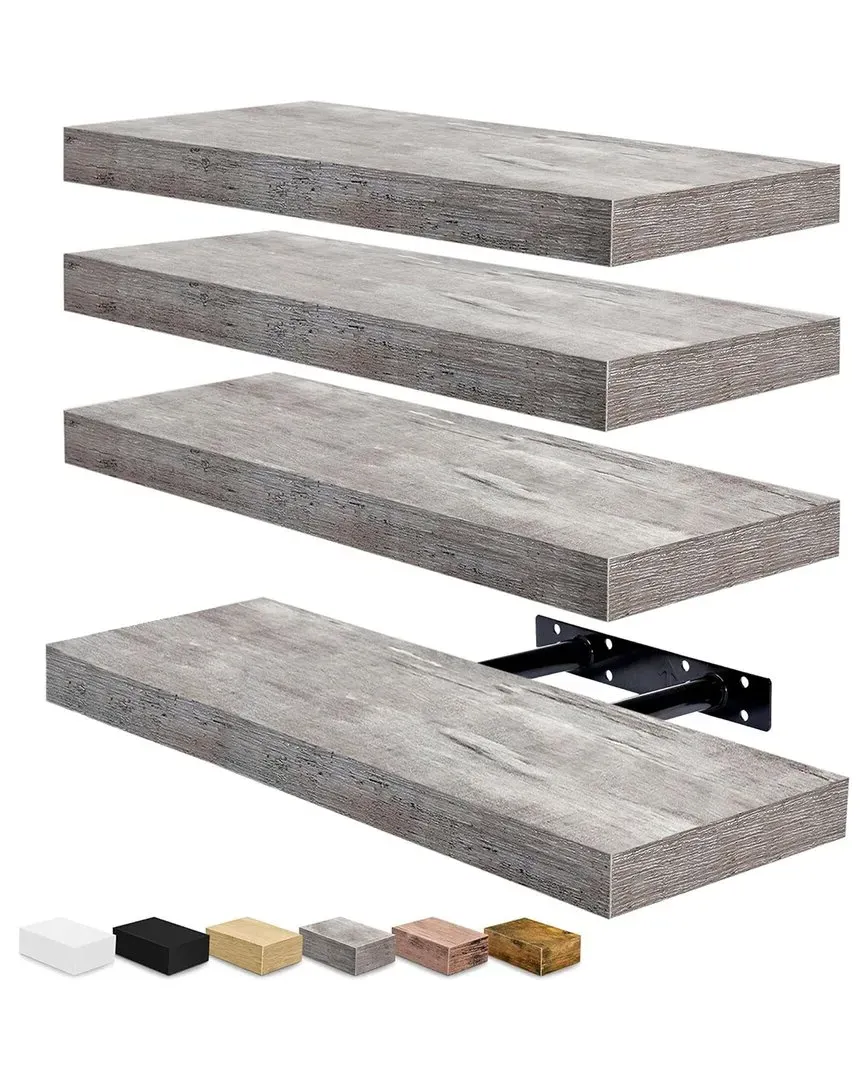 Set of 4 16in Floating Shelves - Grey, MDF image
