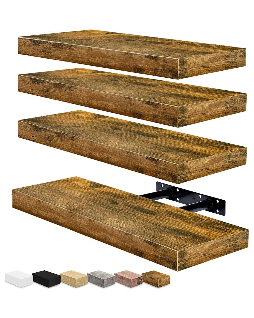 Set of 4 16in Floating Shelves - Walnut, MDF