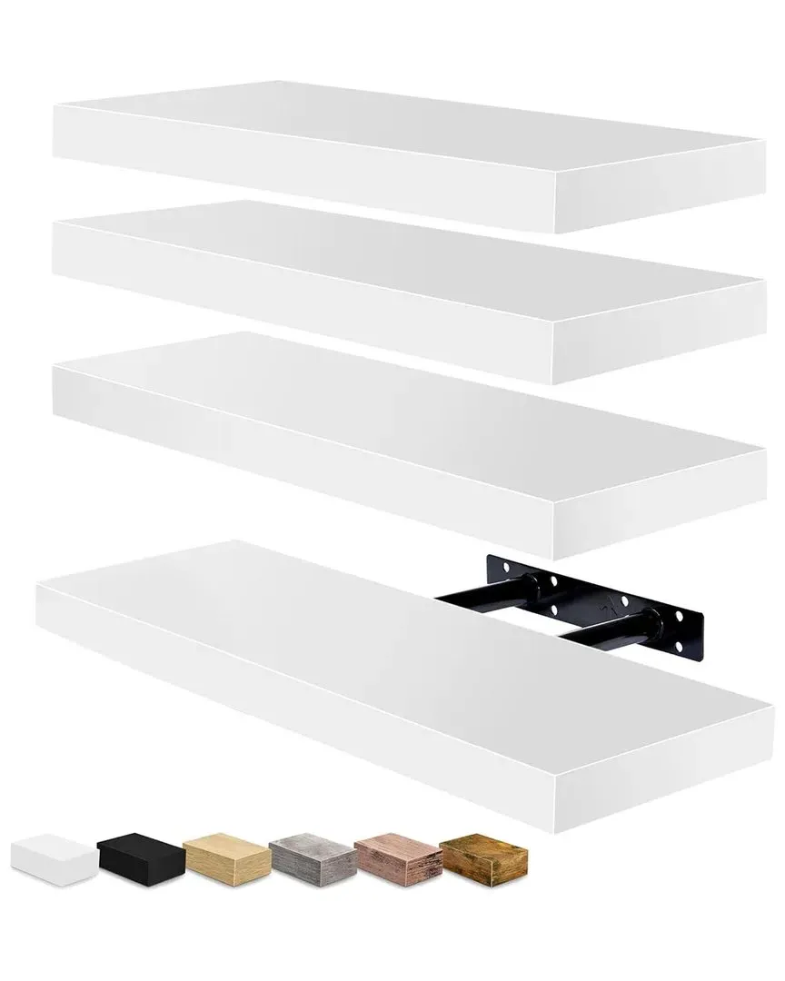 Set of 4 16in Floating Shelves - White, MDF
