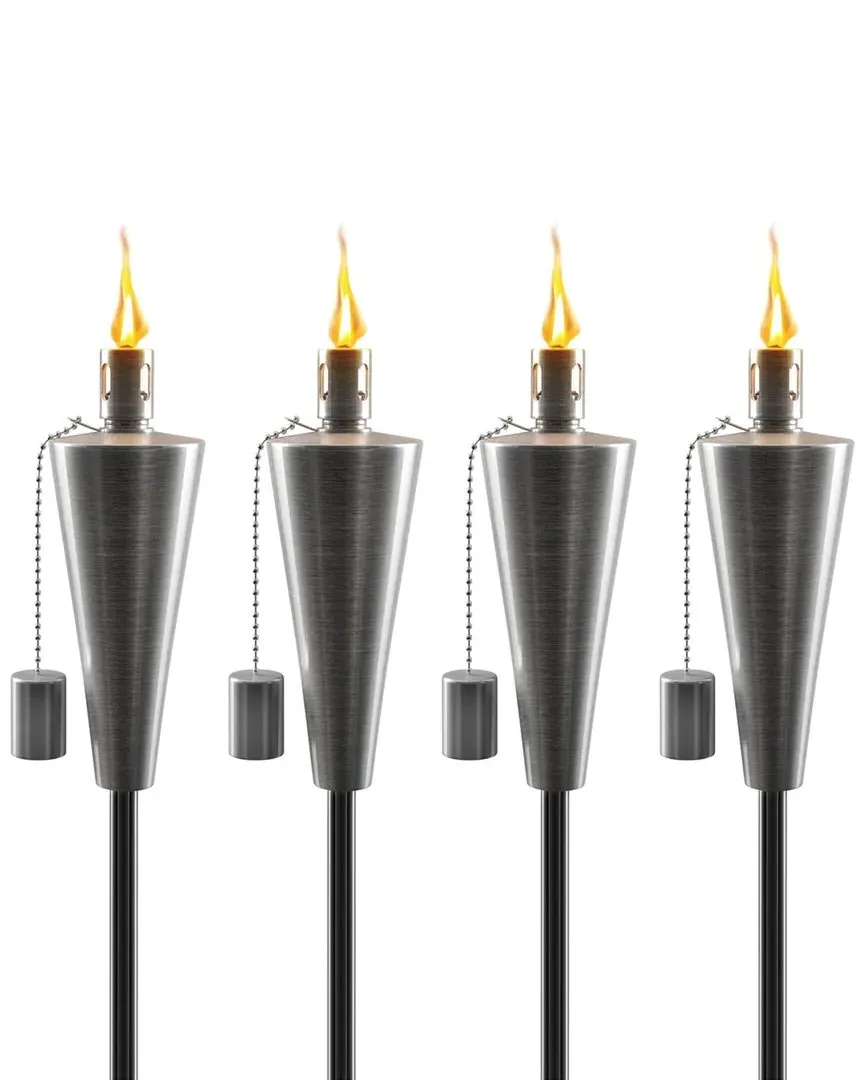 Set of 4 5ft Outdoor Torches - Silver, Metal image
