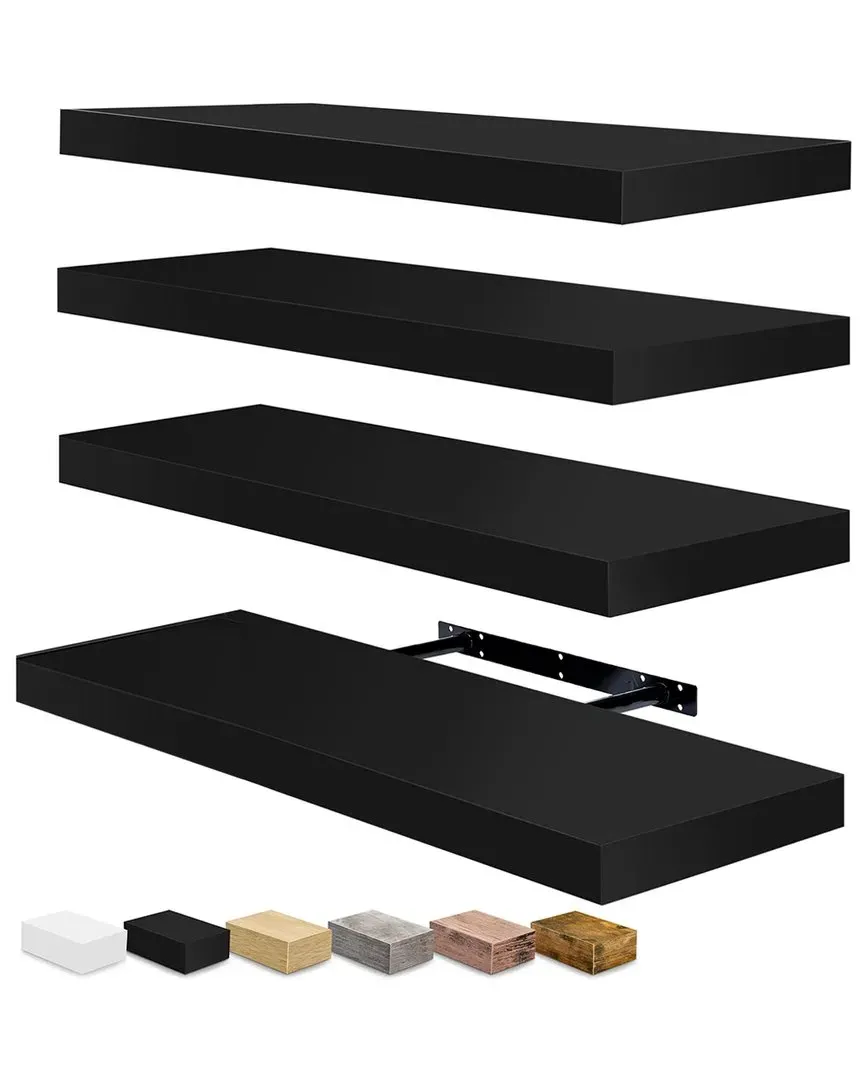 Set of 4 Floating Shelves - Black, MDF