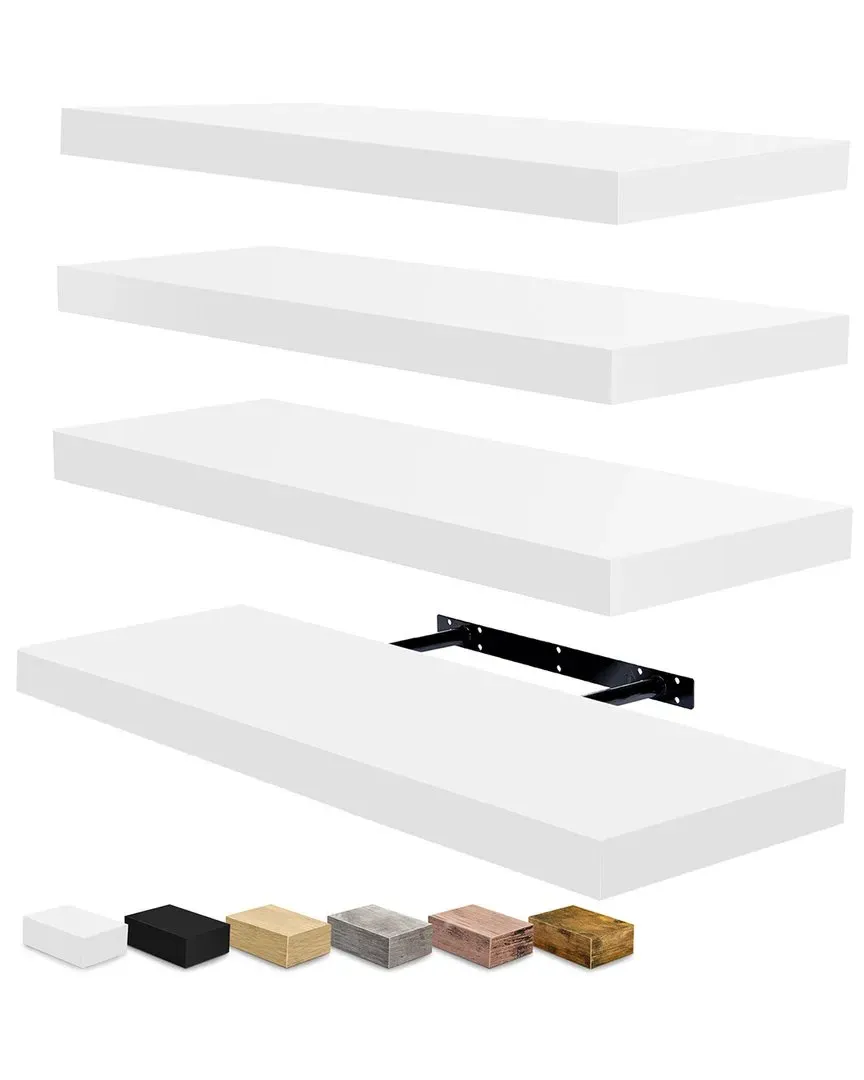 Set of 4 Floating Shelves - White, MDF