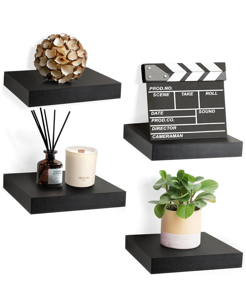 Set of 4 Square Floating Shelves - Black, MDF image