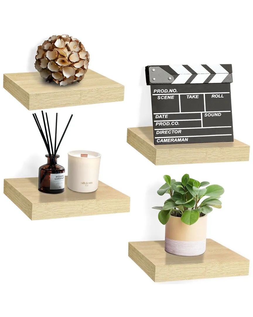 Set of 4 Square Floating Shelves - Brown, MDF