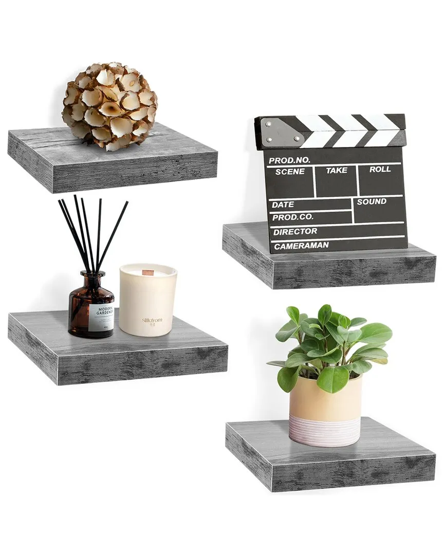 Set of 4 Square Floating Shelves - Grey, MDF