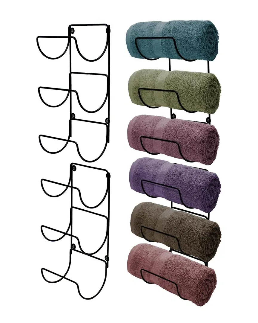 Set of 4 Wall-Mount Towel Racks - Black, Metal image