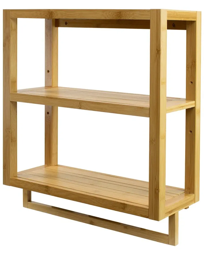 Sorbus 3-Tier Wall Shelves with Towel Rack - Clear, Bamboo image