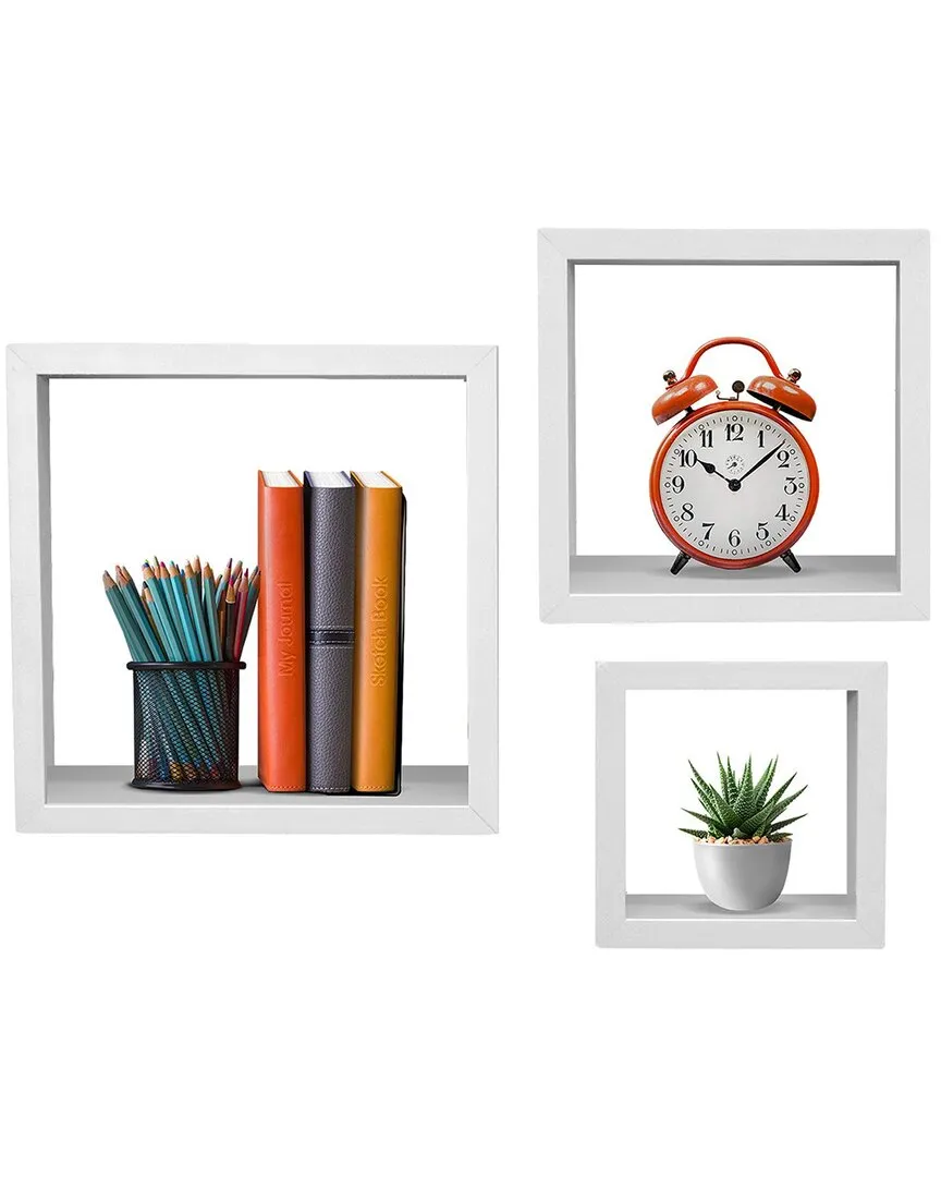 Sorbus Square Floating Shelves Set of 3 - White, Faux Wood image