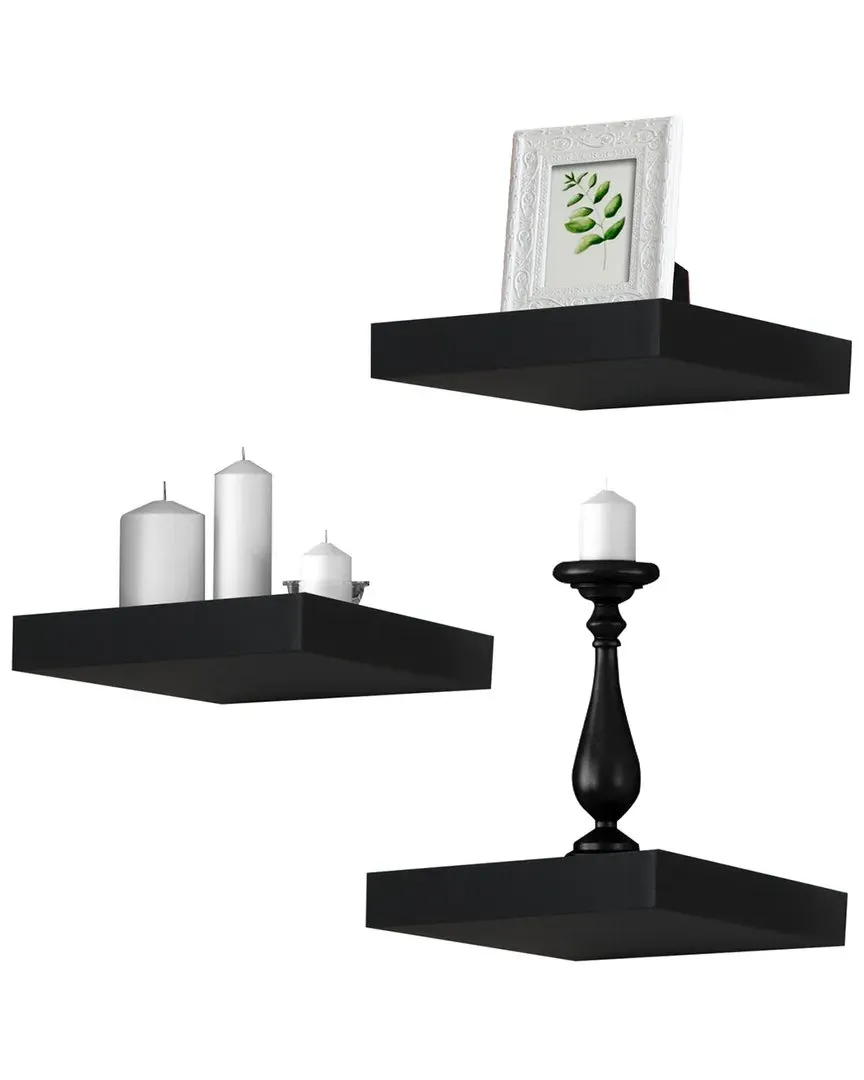 Sorbus Square Floating Wall Shelves - Black, Faux Wood