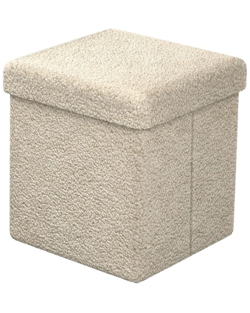 Square Storage Ottoman with Folding - Beige, Teddy Fabric image