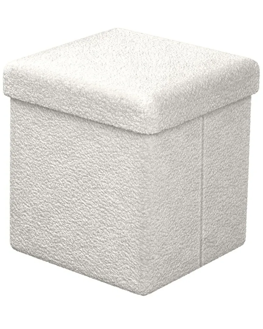 Square Storage Ottoman with Folding - White, Teddy Fabric