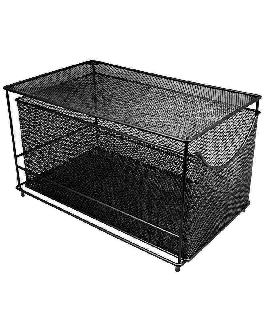 Stackable Cabinet Organizer with Pull-Out Drawer - Black, Steel Mesh image