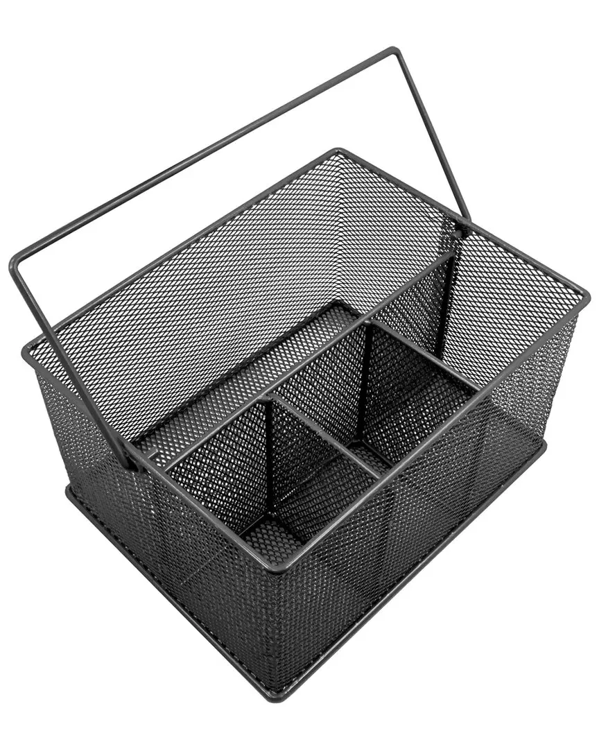 Utensil Caddy with Handle - Black, Steel Mesh