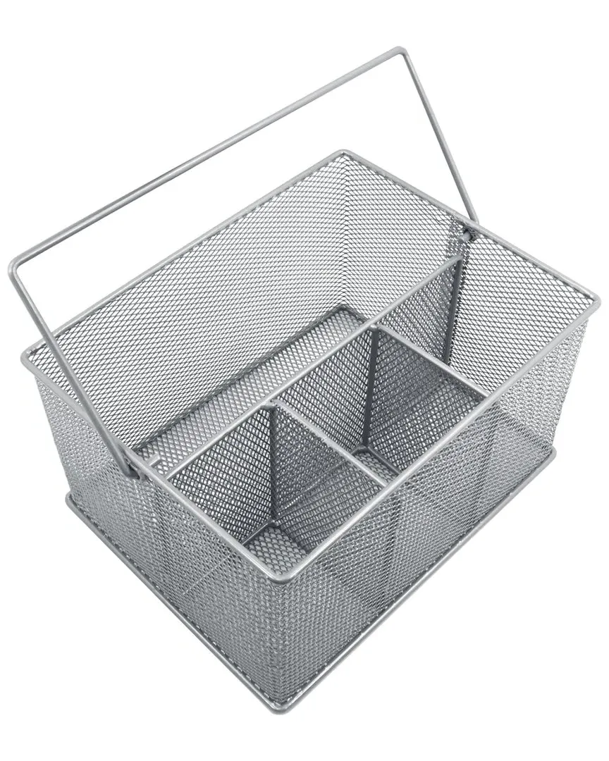 Utensil Caddy with Handle - Silver, Steel Mesh image