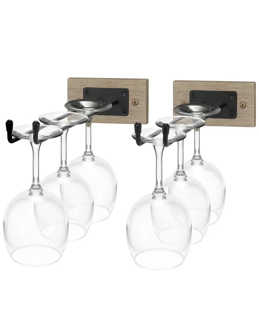 Wall Mounted Wine Glass Stemware Rack Set - Grey, Wood image