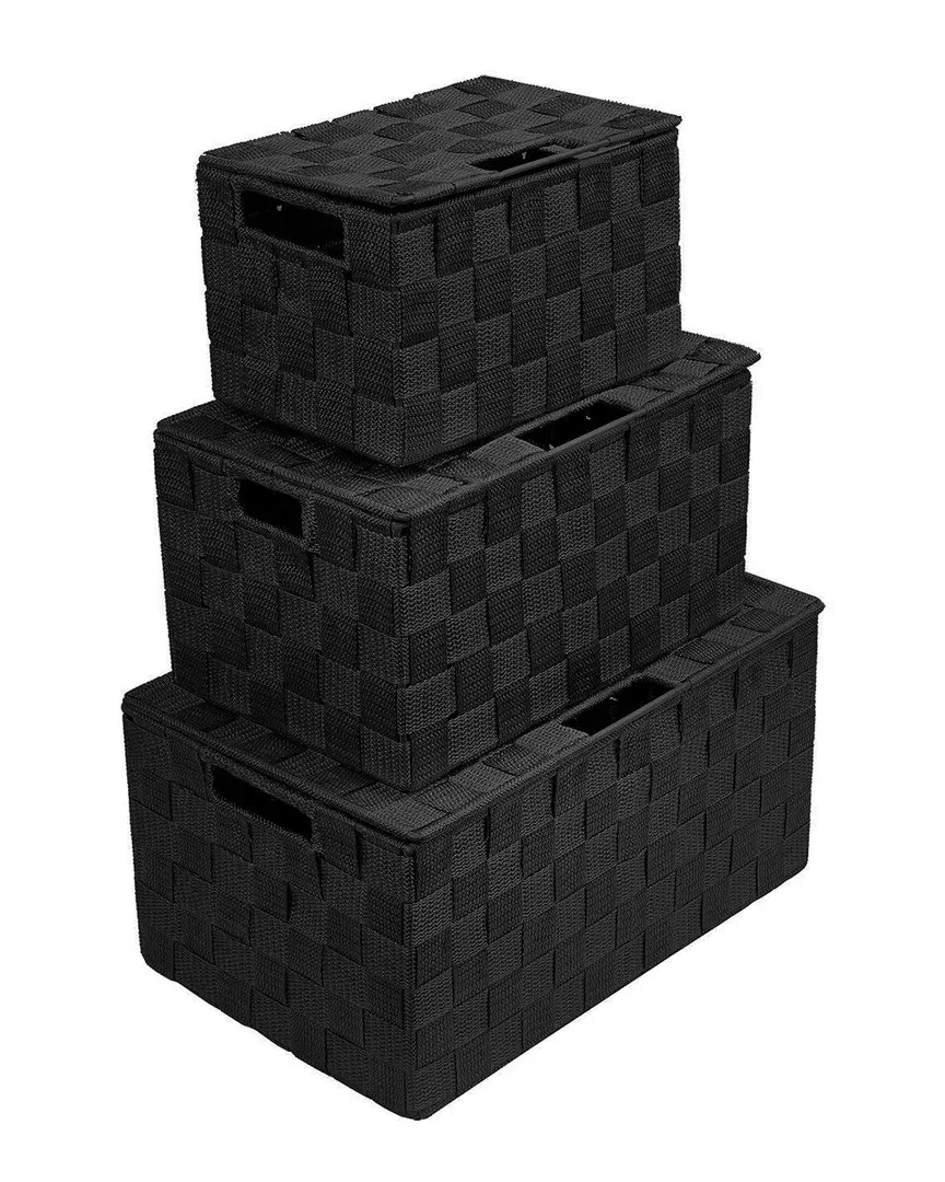 Weave 3-Piece Basket Set with Lids - Black image