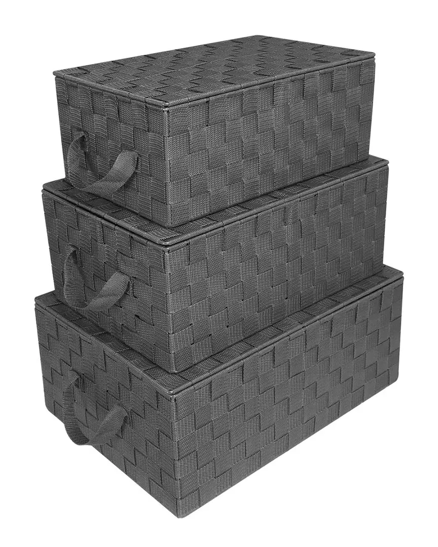 Woven Storage Basket Set with Lids - Grey image