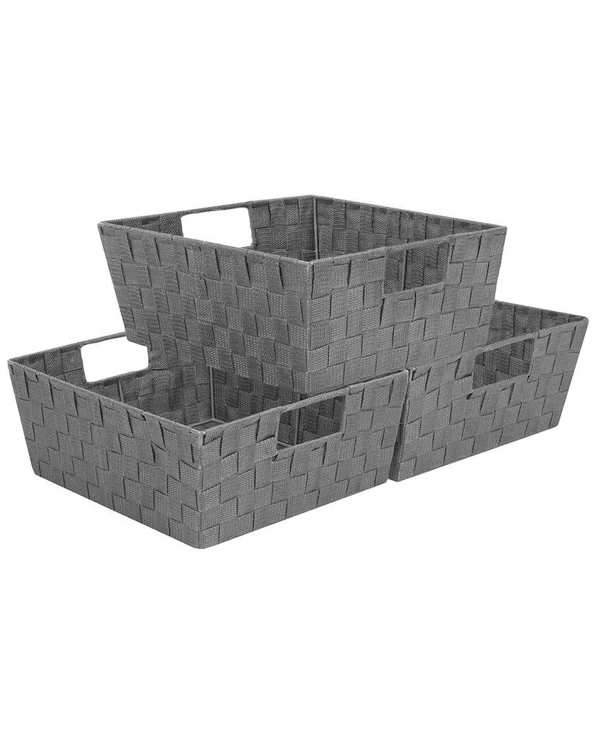 Woven Strap Tote Basket 3pc Set - Grey image