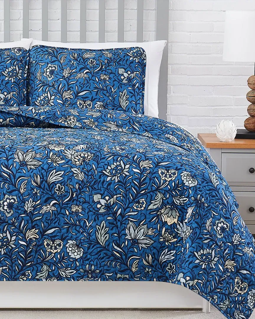 Blooming Blossoms Quilt Set - Blue, Microfiber
