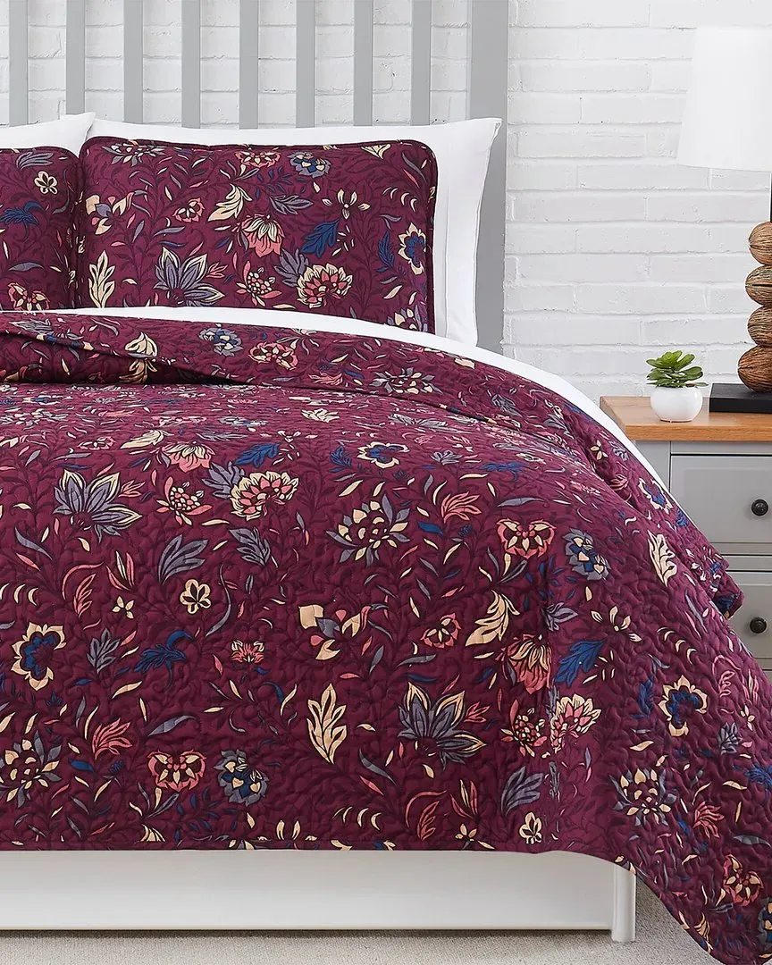 Blooming Blossoms Quilt Set - Red, Microfiber