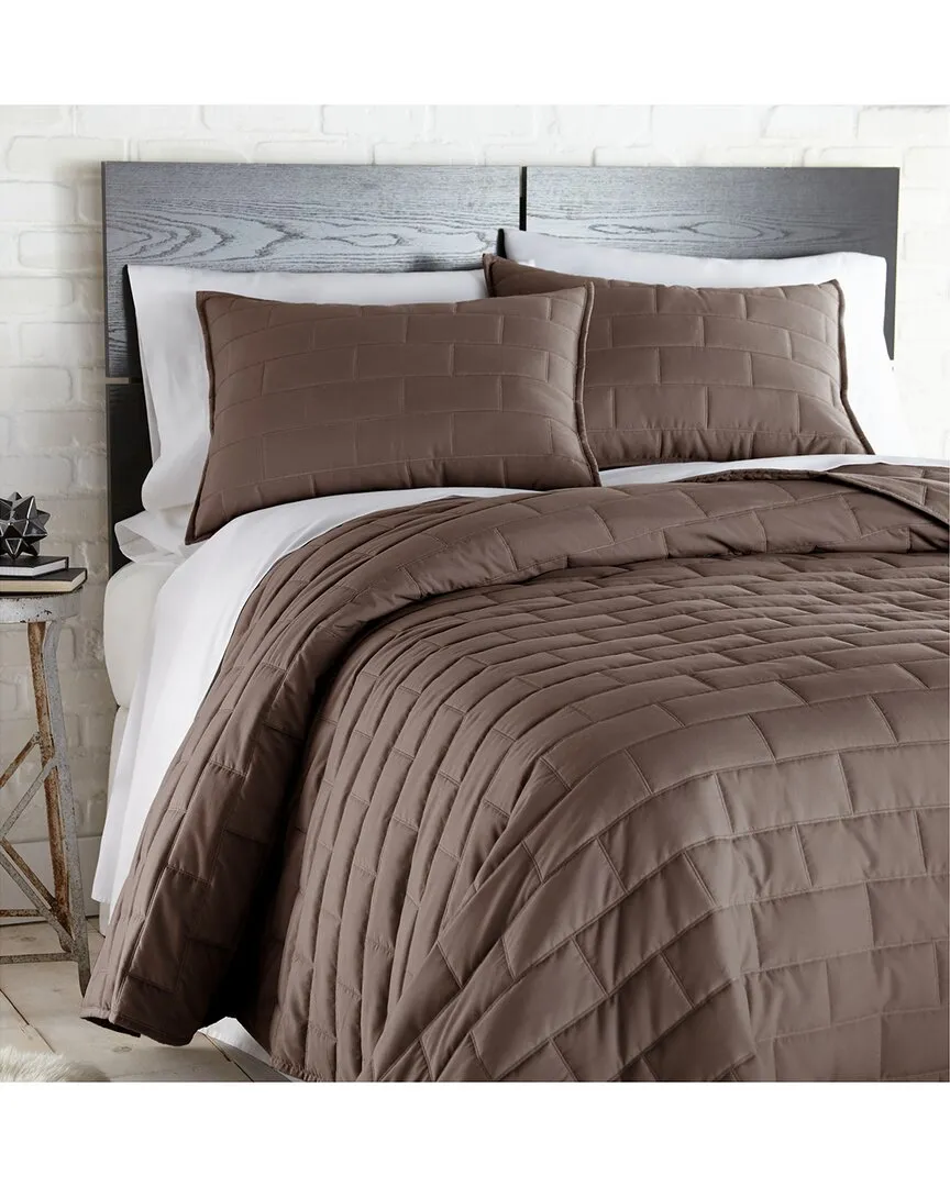 Brickyard Embroidered Quilt Set - Brown, Microfiber