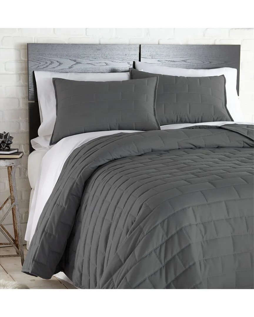 Brickyard Embroidered Quilt Set - Slate Grey, Microfiber