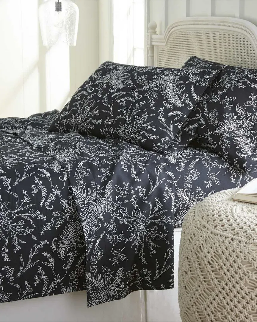Deep Pocket Sheet Set - Black with White Flower, Microfiber image