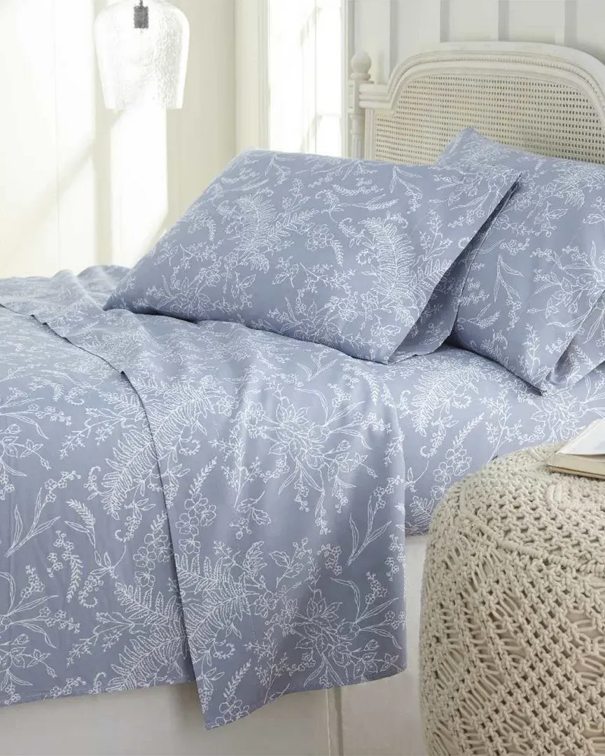 Deep Pocket Sheet Set - Blue with White Flower, Microfiber