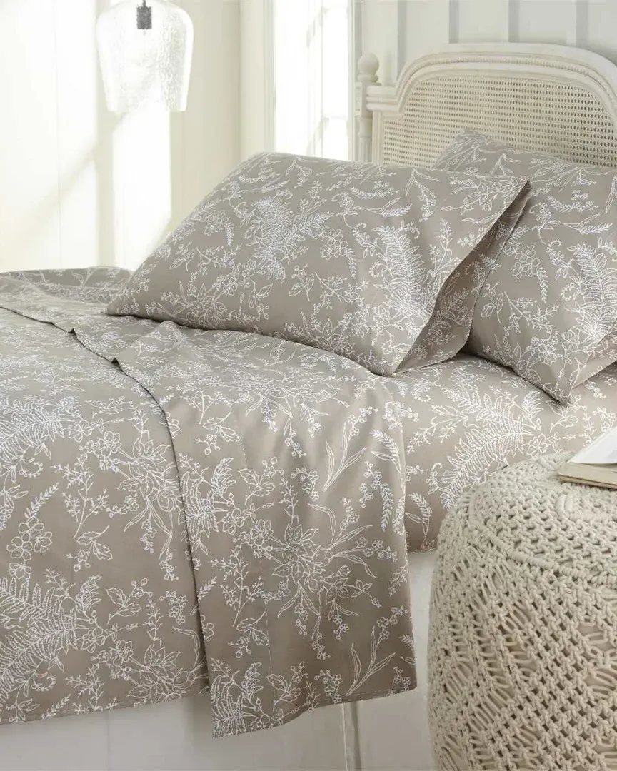 Deep Pocket Sheet Set - Sand with White Flower, Microfiber