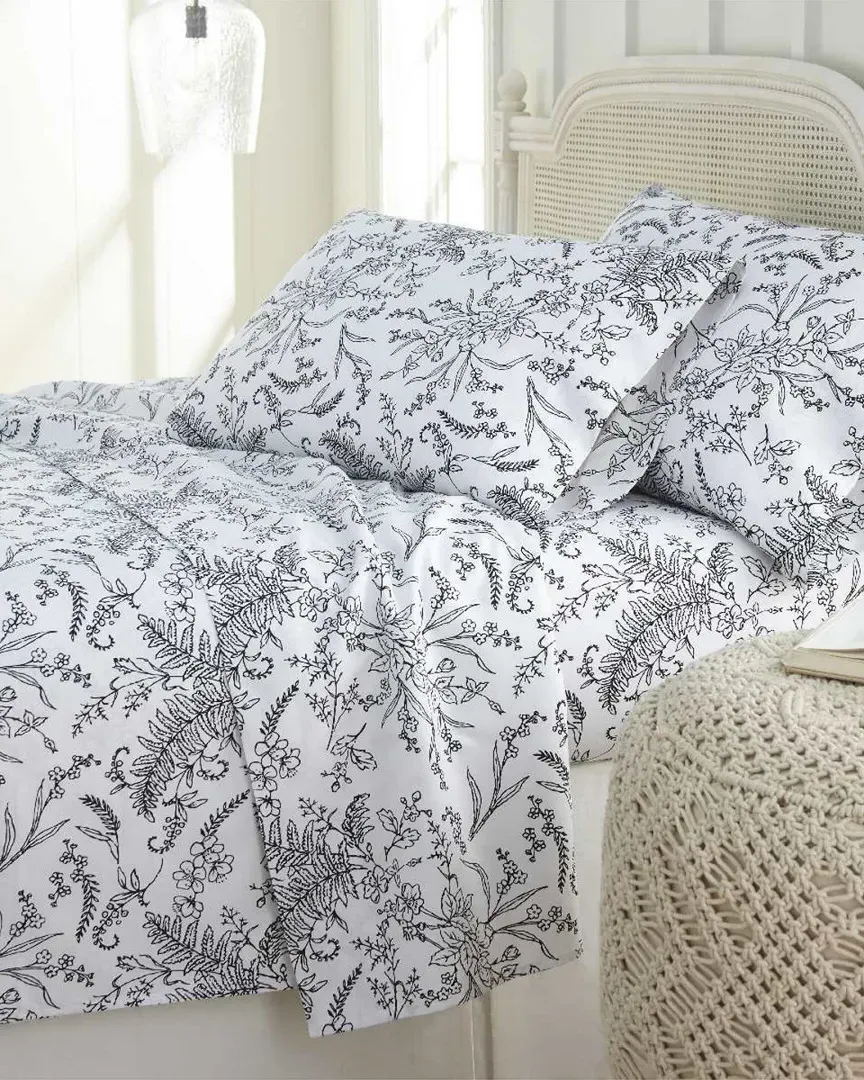 Deep Pocket Sheet Set - White with Black Flower, Microfiber