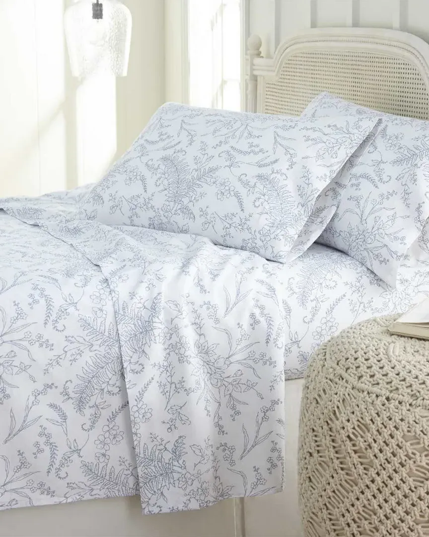 Deep Pocket Sheet Set - White with Blue Flower, Microfiber