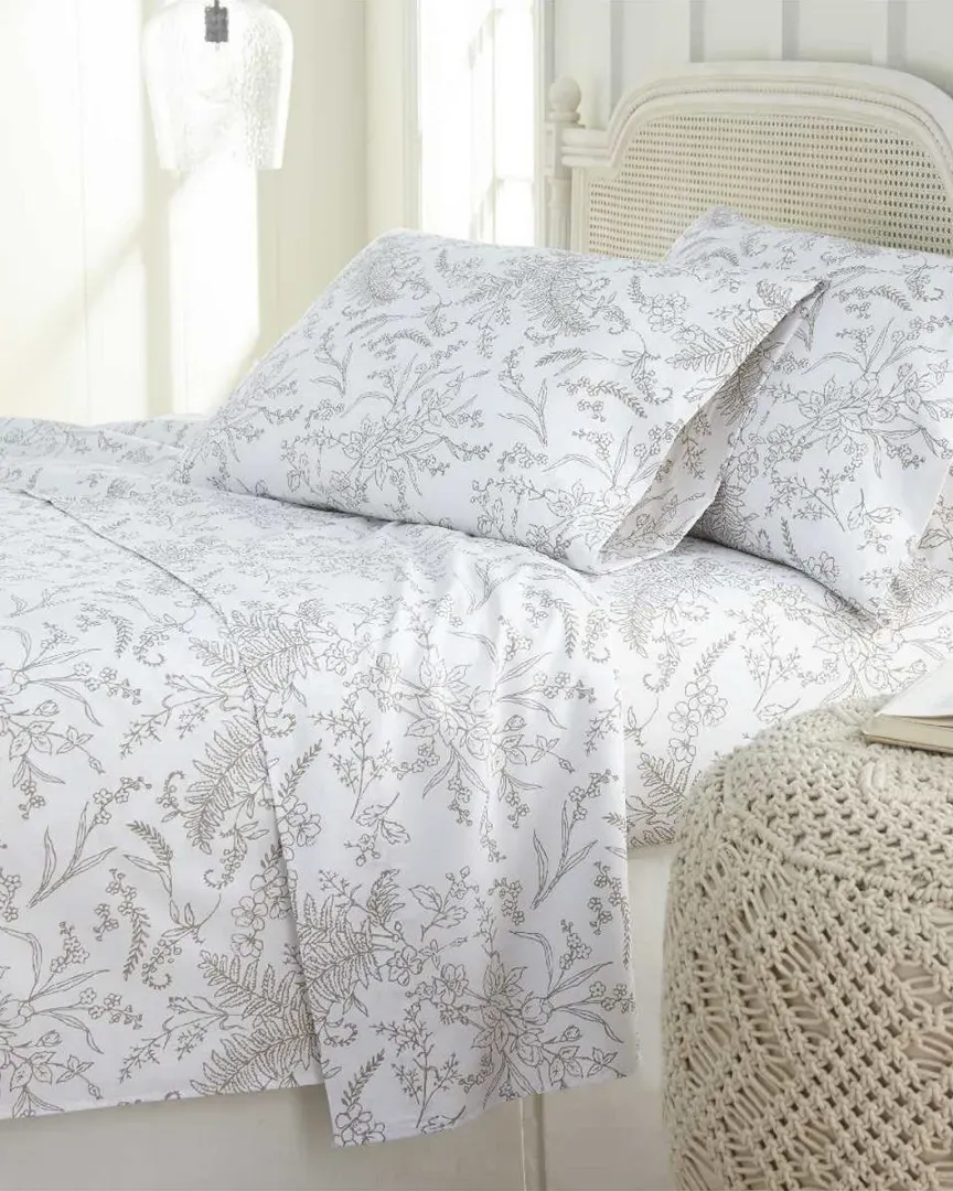 Deep Pocket Sheet Set - White with Sand Flower, Microfiber