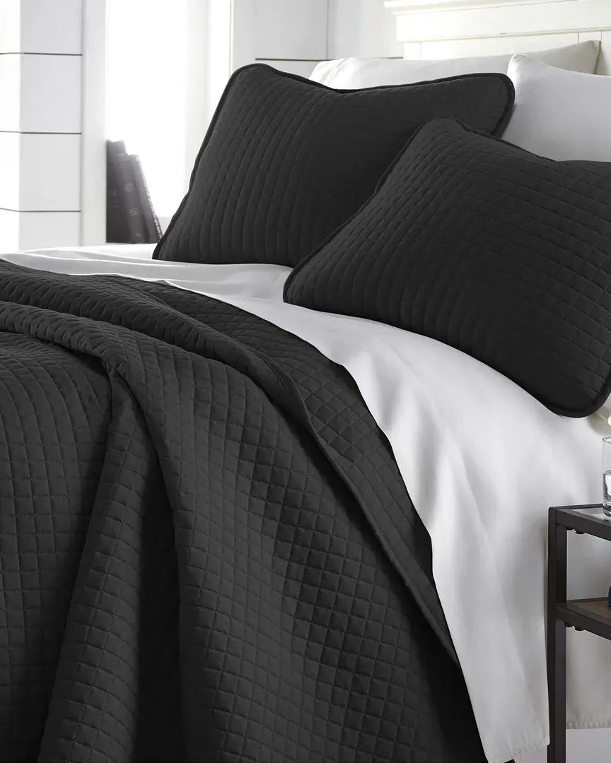Geometric Quilt Set - Black, Microfiber