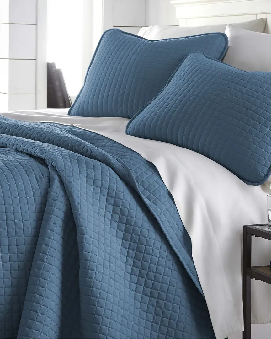 Geometric Quilt Set - Blue, Microfiber