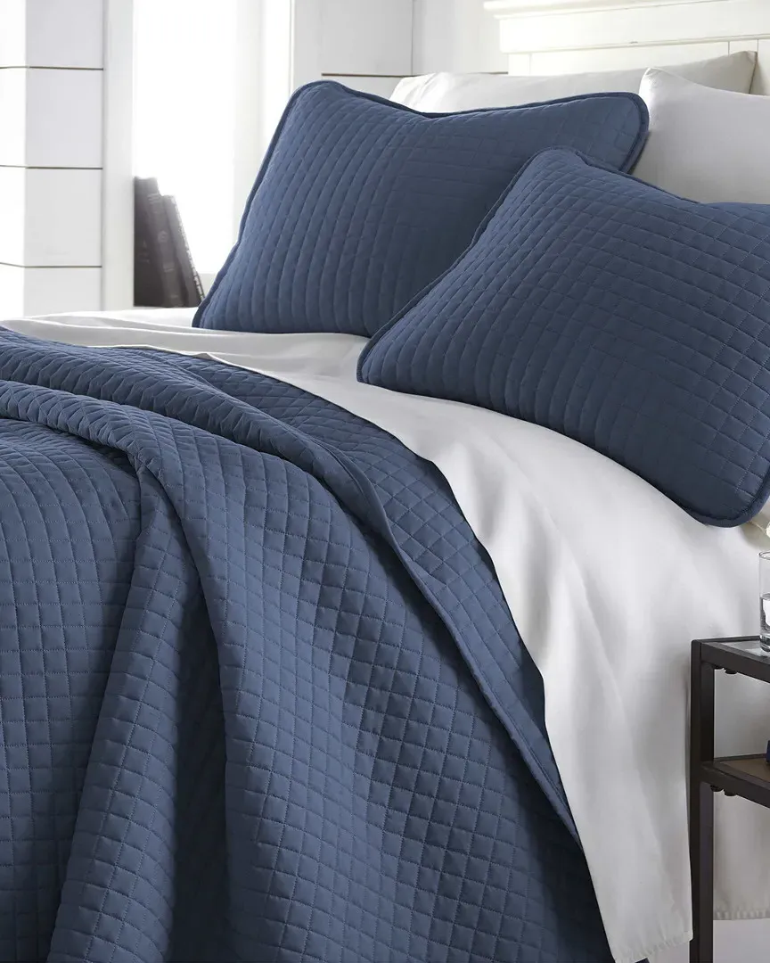 Geometric Quilt Set - Dark Blue, Microfiber