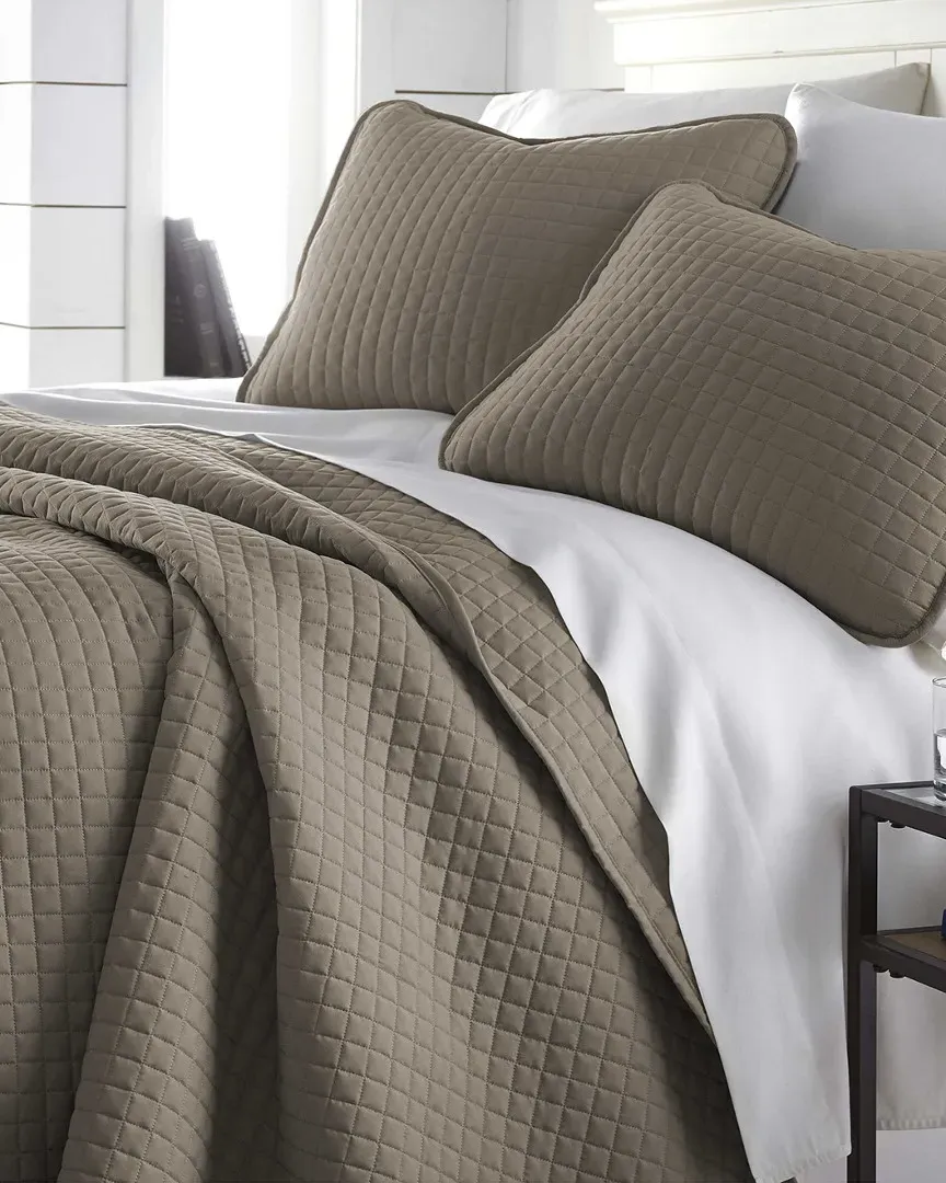 Geometric Quilt Set - Dark Taupe, Microfiber