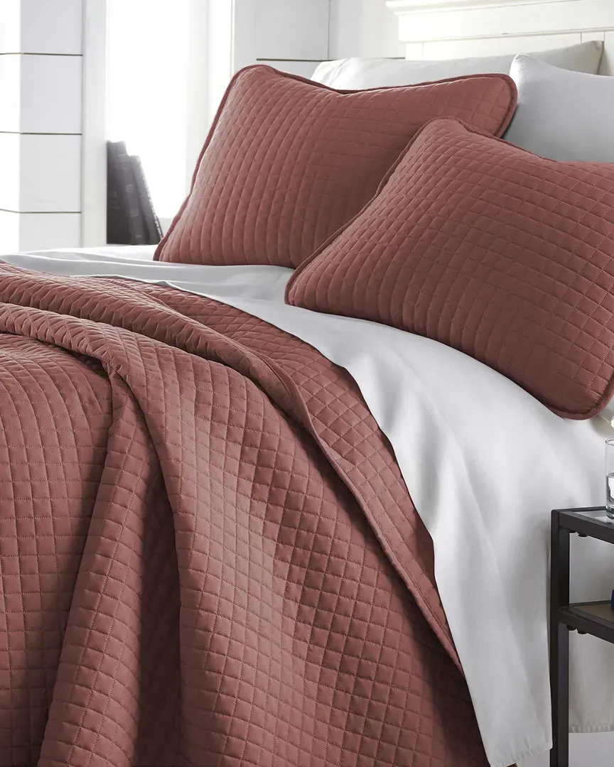 Geometric Quilt Set - Marsala Red, Microfiber