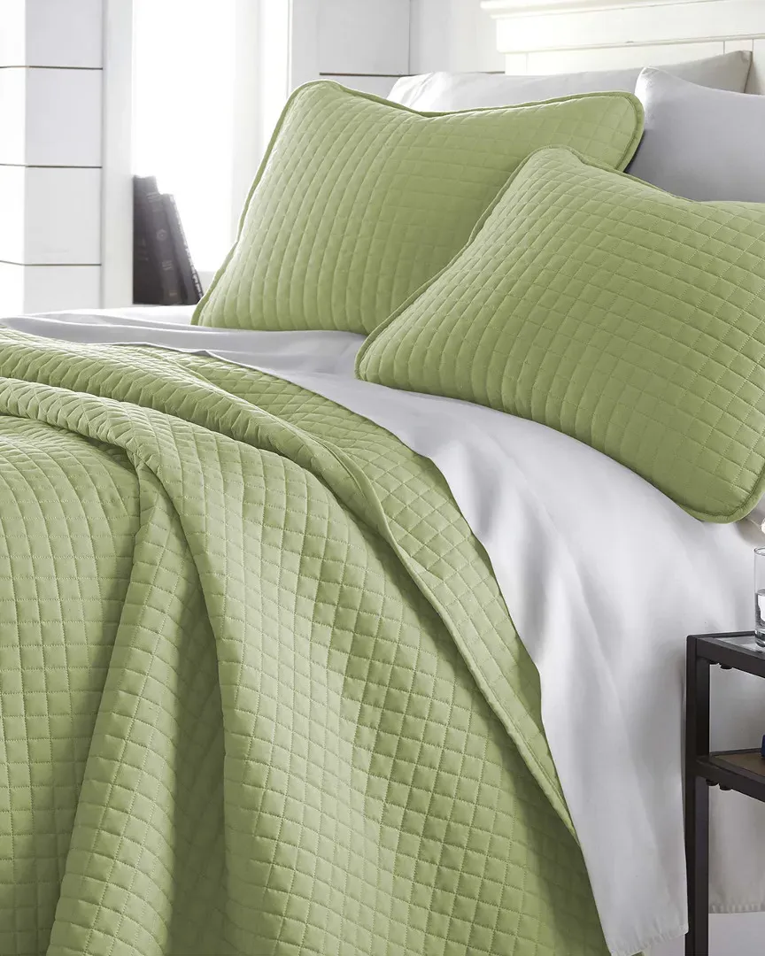 Geometric Quilt Set - Sage Green, Microfiber