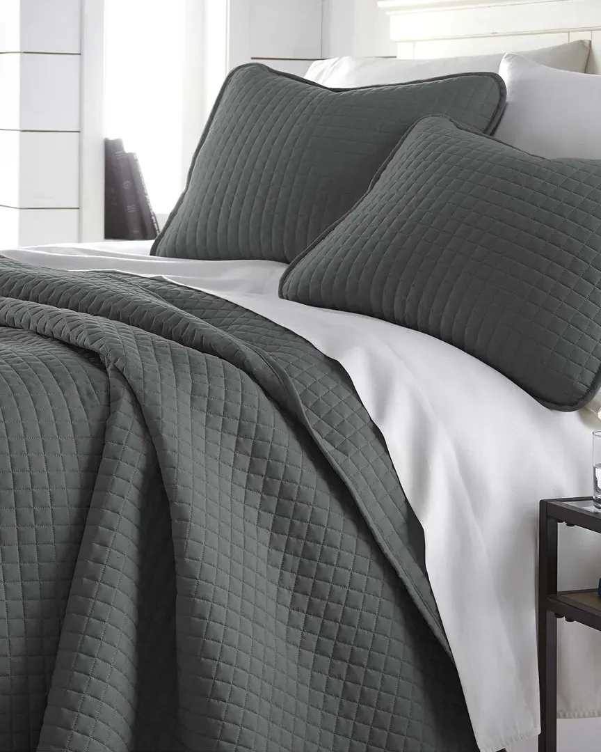 Geometric Quilt Set - Slate Grey, Microfiber